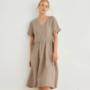 Grae Cove Linen V Neck Side Zip Midi Dress